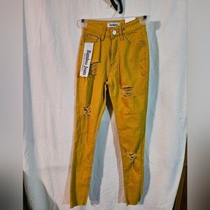 Bamboo Jeans Denim Collection Mustard Color Distressed Size 1 Style: AD1115-MUS